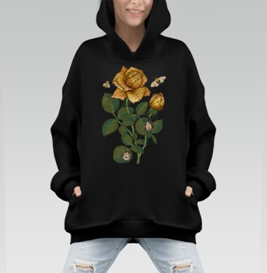 Биомеханические розы и насекомые в стимпанке - Hoodie Mono, черная, оверсайз, утепленная, страница 3