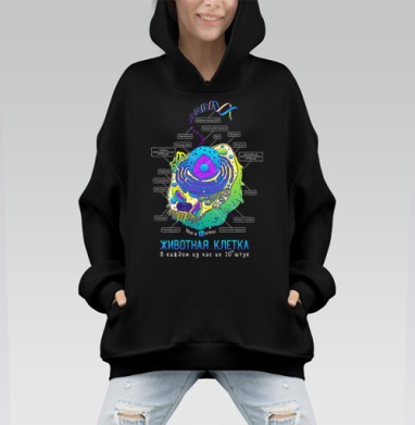 Животная клетка в цвете - Hoodie Mono, черная, оверсайз, утепленная, страница 2