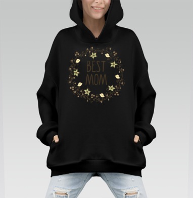 Искренняя открытка «Лучшая мама» в декоративном стиле - Hoodie Mono, черная, оверсайз, утепленная, страница 5