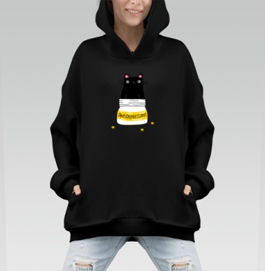 Милый кот-«антидепрессант» в банке - Hoodie Mono, черная, оверсайз, утепленная, страница 5