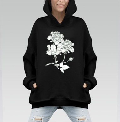 Романтичный бесшовный узор с розовыми бутонами - Hoodie Mono, черная, оверсайз, утепленная, страница 2