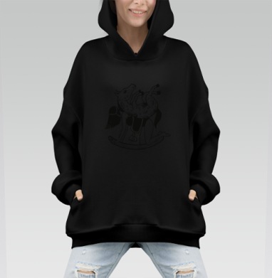 Сюрреалистичная графичная Иллюстрация с лошадкой-качалкой - Hoodie Mono, черная, оверсайз, утепленная, страница 3