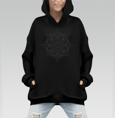 Стилизованный цветок - Hoodie Mono, черная, оверсайз, утепленная, страница 5