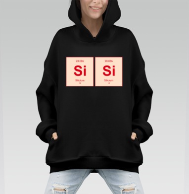 Двойной символ кремния Si — стиль и наука - Hoodie Mono, черная, оверсайз, утепленная, страница 2