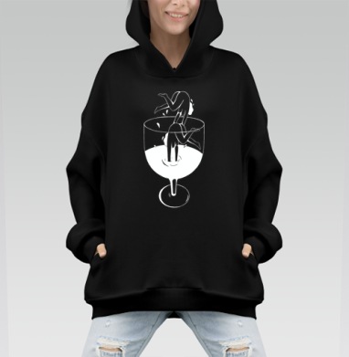 Дерзкое погружение в женское вино - Hoodie Mono, черная, оверсайз, утепленная, страница 3