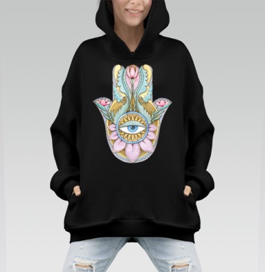 Хамса в цветах - Hoodie Mono, черная, оверсайз, утепленная, страница 5