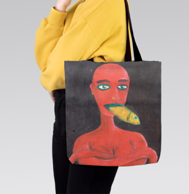 Red woman with a fish in his mouth, Сумка с ручкой и внутренним карманом на молнии