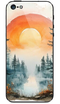Акварельный лесной пейзаж с заходящим солнцем - Виниловые наклейки на iPhone 5 - купить в Москве