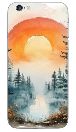 Акварельный лесной пейзаж с заходящим солнцем - Виниловые наклейки на iPhone 6, 6s - купить в Москве