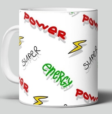 Энергичный принт с мотивационными словами SUPER POWER ENERGY, Кружка c принтом керамическая