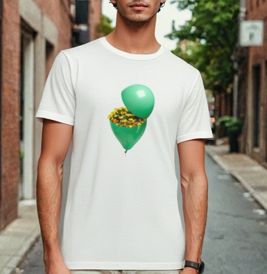Воздушный шар с сюрреалистичным цветочным взрывом, Футболка мужская Base белая