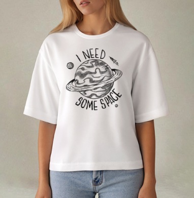Космическая сцена с игрой слов I NEED SOME SPACE, Футболка женская оверсайз Mido