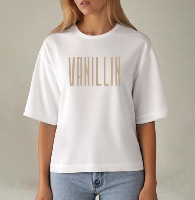 Vanillin - Ванилин / Стильный бежевый высокий шрифт на сером фоне, Футболка женская оверсайз Mido