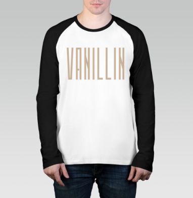 Vanillin - Ванилин / Стильный бежевый высокий шрифт на сером фоне, Футболка длинный рукав / Мужчинам / Реглан / Принт