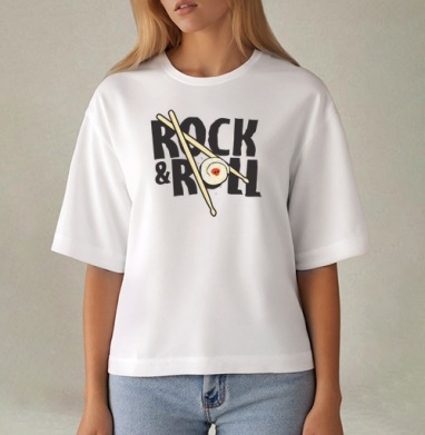 Рок-н-ролльная подача суши с черепом и палочками ROCK ROLL, Футболка женская оверсайз Mido
