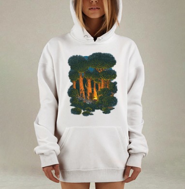 Три лесных зверька у костра в уютном ночном лесу, Hoodie Mjhigh Dig, оверсайз, утепленная