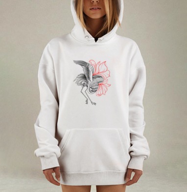 Цапля в танце из красного цветка, Hoodie Mjhigh Dig, оверсайз, утепленная