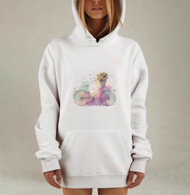 Акварельная иллюстрация велосипеда с цветами, Hoodie Mjhigh Dig, оверсайз, утепленная