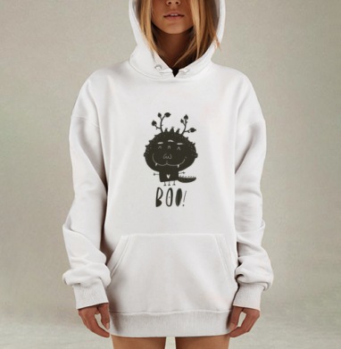 Милый черно-белый монстр с надписью BOO!, Hoodie Mjhigh Dig, оверсайз, утепленная