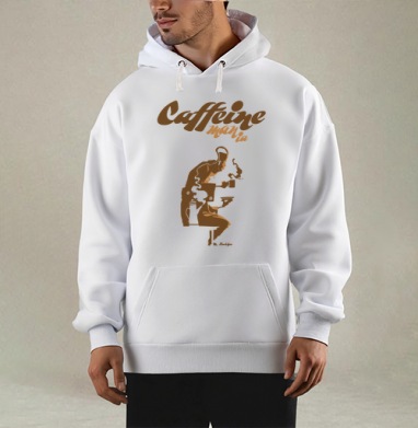 Caffeine mania/Кофеиномания минимализм ретро плакат с силуэтами бариста и чашки, Толстовка Mjhigh, утепленная