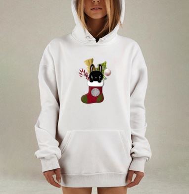 Очаровательный черный кролик в праздничном носке, Hoodie Mjhigh Dig, оверсайз, утепленная