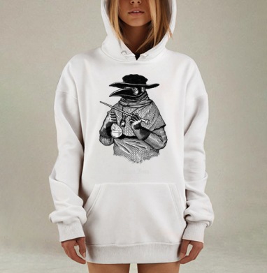 Стилизованный портрет средневекового чумного доктора, Hoodie Mjhigh Dig, оверсайз, утепленная