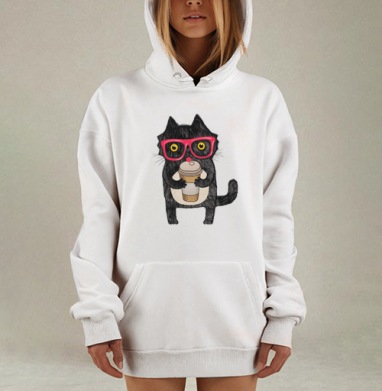 Coffee-cat, Hoodie Mjhigh Dig, оверсайз, утепленная