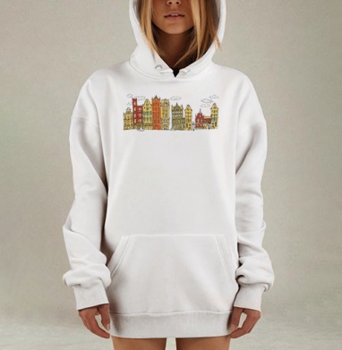Открытка с видом Амстердама в стиле hand-drawn, Hoodie Mjhigh Dig, оверсайз, утепленная