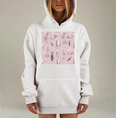 Детский паттерн с милыми зайчиками и воздушными шариками, Hoodie Mjhigh Dig, оверсайз, утепленная