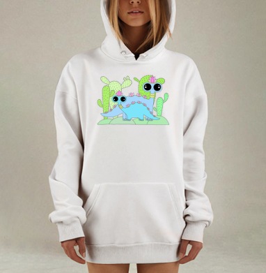 Нежные кавайные динозаврики с кактусами, Hoodie Mjhigh Dig, оверсайз, утепленная