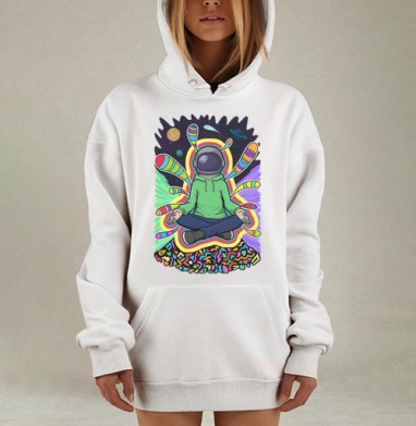 Космонавт в медитации на фоне космоса, Hoodie Mjhigh Dig, оверсайз, утепленная