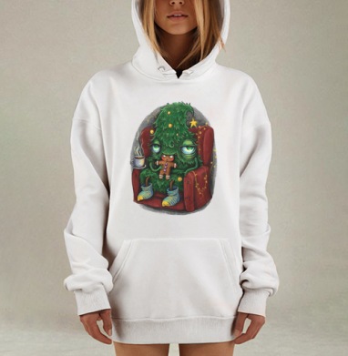 Усталая ёлка в кресле с пряничным человечком, Hoodie Mjhigh Dig, оверсайз, утепленная