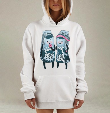 Весёлые пакеты молока 3,8% и 2,5% с персонажами, Hoodie Mjhigh Dig, оверсайз, утепленная