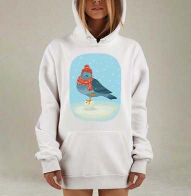 Голубь в шапке, Hoodie Mjhigh Dig, оверсайз, утепленная