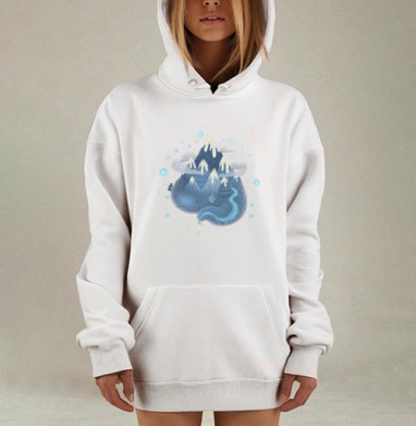 Волшебное синее существо с горной грядой, Hoodie Mjhigh Dig, оверсайз, утепленная