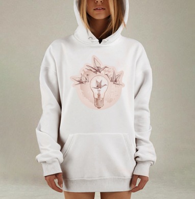 Журавли оригами, Hoodie Mjhigh Dig, оверсайз, утепленная
