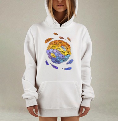 Декоративная композиция из перьев в круге, Hoodie Mjhigh Dig, оверсайз, утепленная