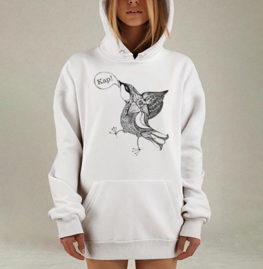 Декоративная черно белая птица в движении с орнаментами Кап Кап Кап, Hoodie Mjhigh Dig, оверсайз, утепленная