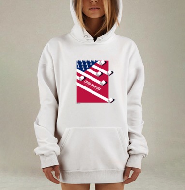 Флаг США в эпоху COVID-19 с символами пандемии, Hoodie Mjhigh Dig, оверсайз, утепленная