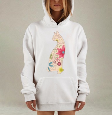 Кошка в винтажных цветах, Hoodie Mjhigh Dig, оверсайз, утепленная