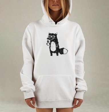 Стилизованный лис с чашкой кофе в очках, Hoodie Mjhigh Dig, оверсайз, утепленная