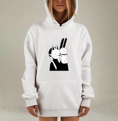 Нежность в масках: интимный черно-белый образ, Hoodie Mjhigh Dig, оверсайз, утепленная