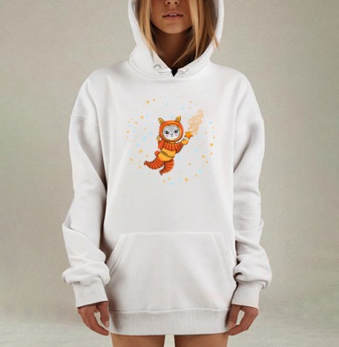 Лама в космическом скафандре с оранжевой звездой, Hoodie Mjhigh Dig, оверсайз, утепленная