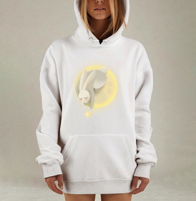 Волшебная ночная сказка золотая звездочка спящий белый кролик, Hoodie Mjhigh Dig, оверсайз, утепленная