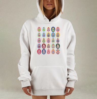 Яркие матрешки с традиционными узорами и сердцами, Hoodie Mjhigh Dig, оверсайз, утепленная