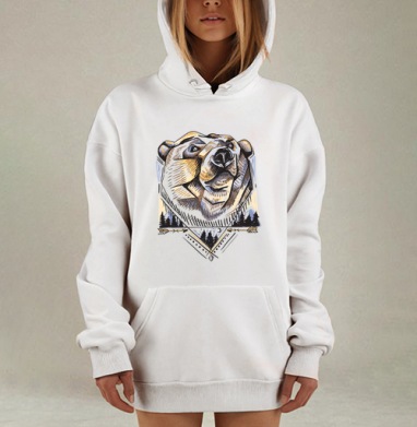 Медведь силы и мудрости в геометрическом стиле, Hoodie Mjhigh Dig, оверсайз, утепленная