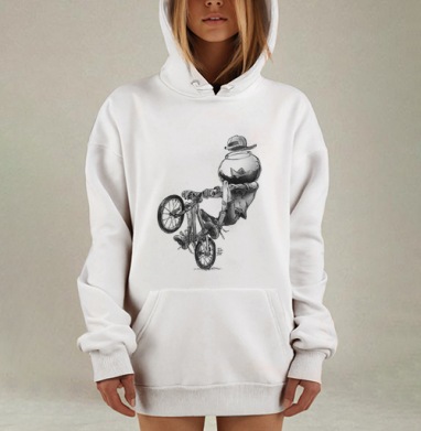 Велосипедист с аквариумом на голове в графическом скетче, Hoodie Mjhigh Dig, оверсайз, утепленная