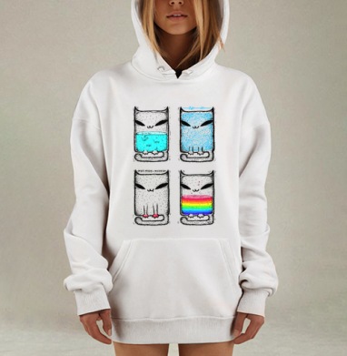 Необычные метафоры настроения воплощают смешные квадратные коты, Hoodie Mjhigh Dig, оверсайз, утепленная