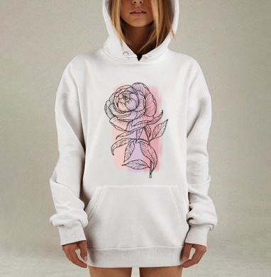 Цветок с листьями нежно-розовый и серый пастельный фон, Hoodie Mjhigh Dig, оверсайз, утепленная