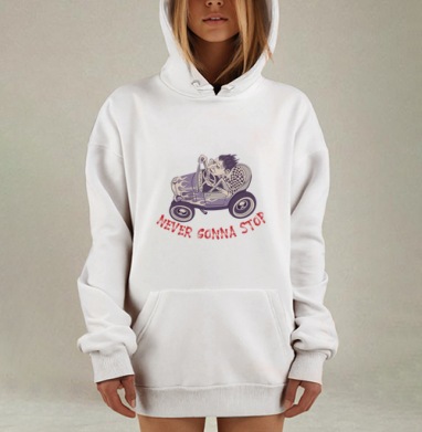 Хот-род бунтарь с надписью NEVER GONNA STOP, Hoodie Mjhigh Dig, оверсайз, утепленная